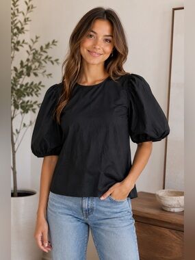 Pants Store Black Short Puff Sleeve Blouse Top - XS